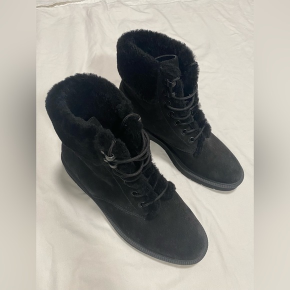 NEW $350 Vince Hayes 2 Black Suede Shearling Combat Boots 6.5 US - Picture 2 of 7